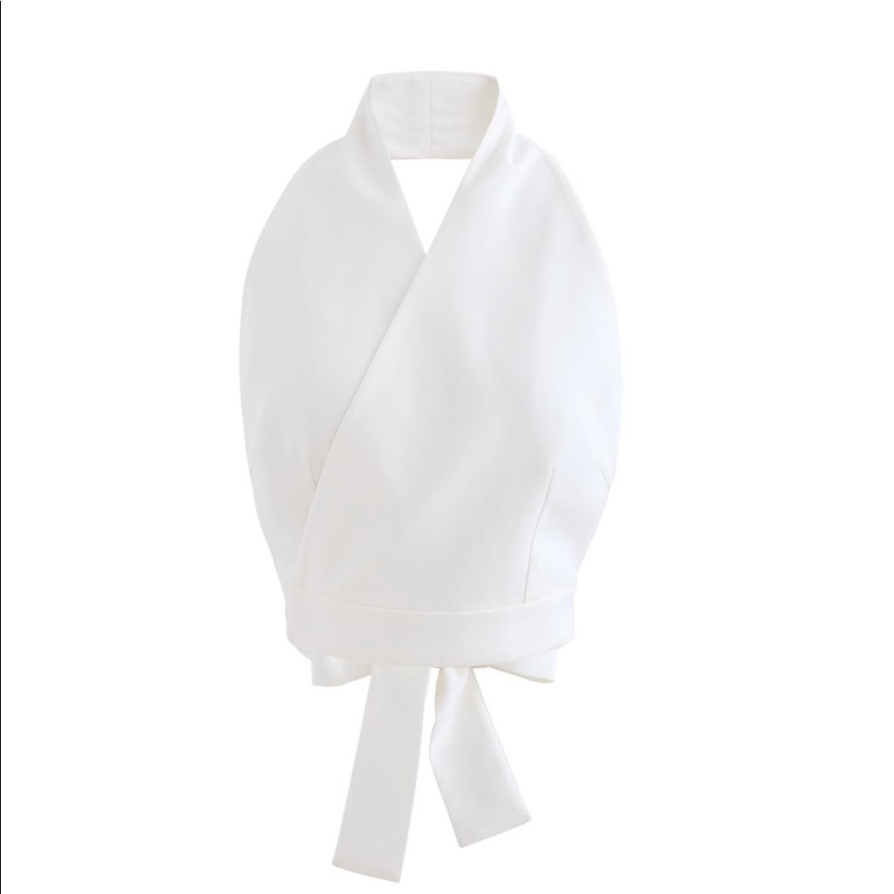 TIE WAIST HALTER CROP TOP white